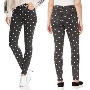 Paige Women 26 Hoxton Ultra Skinny Jeans Black Cream White Polka Dot Denim NEW